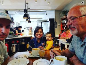 a dining table at Relish with the order counter in the background there at Relish in Gravenhurst