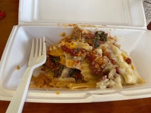 Vegan lasagne, very yummy and not spicy  at Green Soma Vegan Cafe in Hapeville