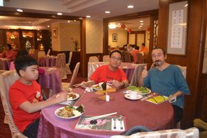 enjoying the food at LianChi Ge in Taipei