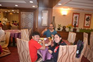 enjoying the food at LianChi Ge in Taipei