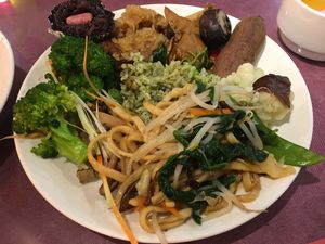 noodles, veg, rice, roasted Japanese sweet potato at LianChi Ge in Taipei
