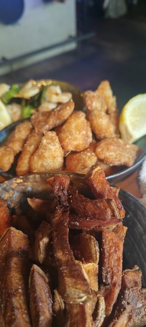 Sweet potato fries and deep fried oumph. at Nami in Varberg