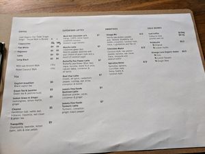 Drinks Menu at Ubuntu Vegan Cafe in Hawthorn