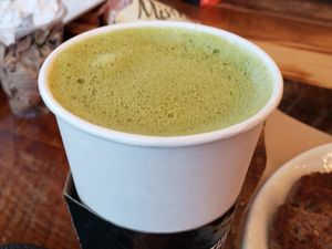 Matcha latte at Pressed Cafe in Burlington