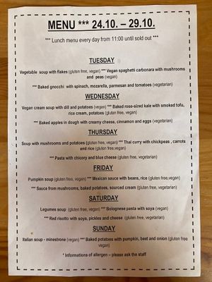 menu from the end of october 2023  at Bistro Na tři tečky in Jihlava