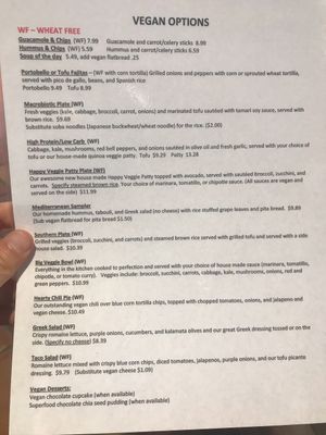 Vegan menu from 03/16/2018 at A Moveable Feast Restauarant & Store in Houston