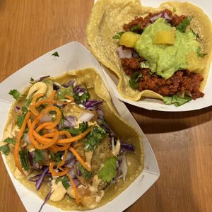 avotaco on the left, vegan pastor taco on the right  at Craft and Taco Lounge in Escondido