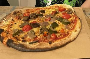 Mediterranean vegetable pizza with vegan cheese at Johnny Dough's at The Bridge in Conwy