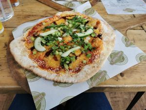 Peking 'no duck' pizza at Johnny Dough's at The Bridge in Conwy