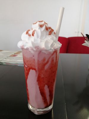 Strawberry milkshake at Prana Cafe in Leicester