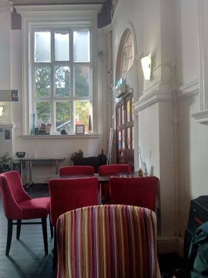 Inside the cafe (the entrance is on the right) at Prana Cafe in Leicester