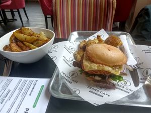 'Healthy quinoa fish burger' at Prana Cafe in Leicester