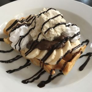 Banana waffles   at Prana Cafe in Leicester