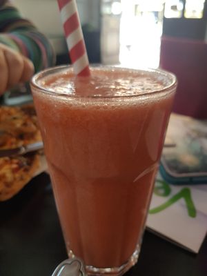 Strawberry delight smoothie at Prana Cafe in Leicester