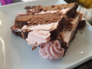 Chocolate raspberry cake at Prana Cafe in Leicester