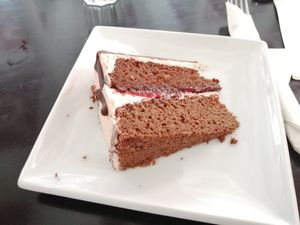 Chocolate raspberry cake at Prana Cafe in Leicester