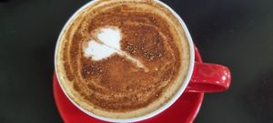 Chai latte with coffee at Prana Cafe in Leicester