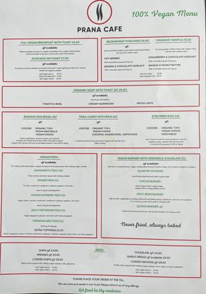 Main Menu  at Prana Cafe in Leicester