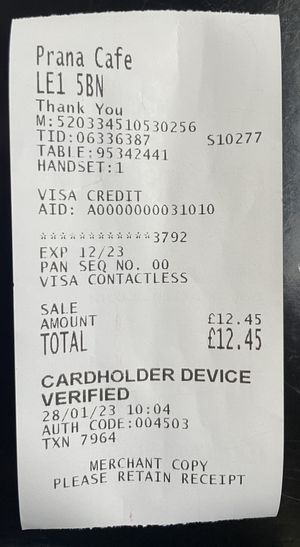 Breakfast with tea £12.45  at Prana Cafe in Leicester