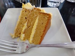 Slice of lemon drizzle cake at Prana Cafe in Leicester