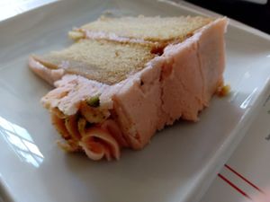 Slice of rose pistachio cake at Prana Cafe in Leicester