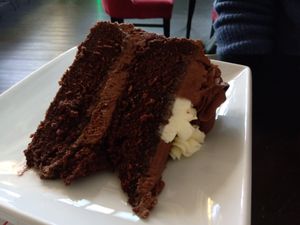 Slice of chocolate orange cake at Prana Cafe in Leicester