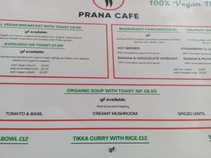 Soup menu at Prana Cafe in Leicester
