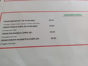 Children's menu at Prana Cafe in Leicester