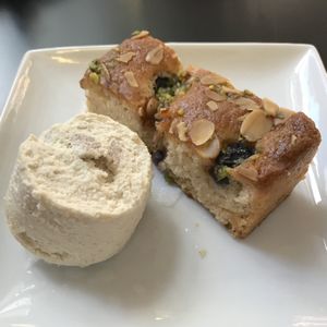 Vegan cake and ice cream at Prana Cafe in Leicester