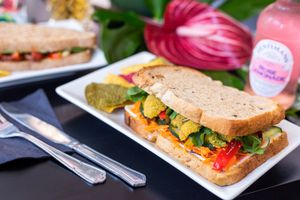 Organic falafel artisan sandwich at Prana Cafe in Leicester