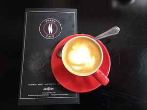 Macchiato with oat milk at Prana, Leicester. at Prana Cafe in Leicester