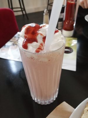 Strawberry milkshake at Prana Cafe in Leicester