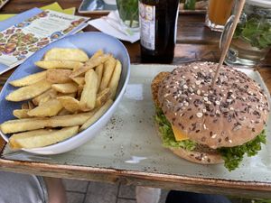 Burger and fries  at Hans im Glück in Bonn