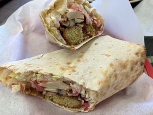Super falafel sandwich at Sunrise Deli in San Francisco