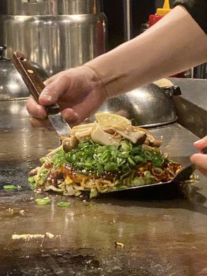 Veggie okonomiyaki (easily veganized)  at Kamehameha - かめはめは in Kyoto