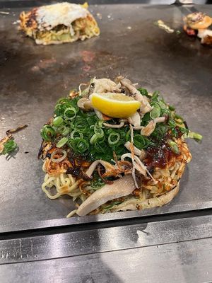 Mushroom okonomiyaki at Kamehameha - かめはめは in Kyoto