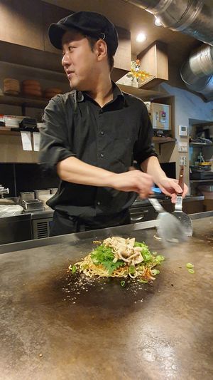 The chef is also the owner and he cooks right next to you at Kamehameha - かめはめは in Kyoto