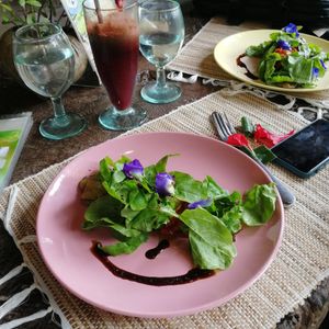 Lasagne with alkadetox juice (very earthy) at Swasti Beloved Cafe in Ubud