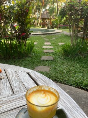 Turmeric coconut latte at Swasti Beloved Cafe in Ubud