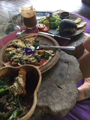 Vegan burger and chocolate shake  at Swasti Beloved Cafe in Ubud