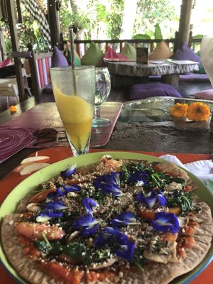 Gluten free vegan pizza at Swasti Beloved Cafe in Ubud
