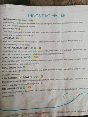 Menu at Swasti Beloved Cafe in Ubud