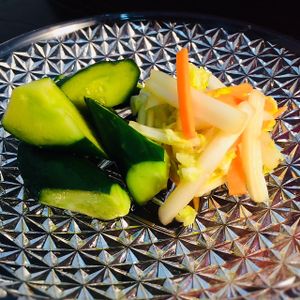 Seasonal vegetables lightly pickled in the traditional Japanese base of dashi, soy, sugar & vinegar. at D'Vine Restaurant & Lounge in Nikko