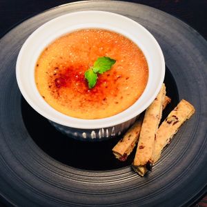 Pure Canadian maple syrup is blended with thick cream and fresh, local eggs to produce this French favourite topped with a caramelized crust.  at D'Vine Restaurant & Lounge in Nikko