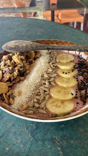 Strawberry smoothie bowl!  at Indiana vegan Cafe & Yoga in Langkawi