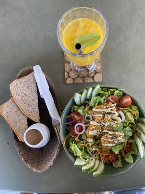 Rainbow salad and mango juice   at Indiana vegan Cafe & Yoga in Langkawi
