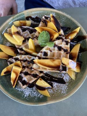 Mango waffles   at Indiana vegan Cafe & Yoga in Langkawi