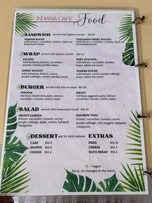 Menu march  at Indiana vegan Cafe & Yoga in Langkawi