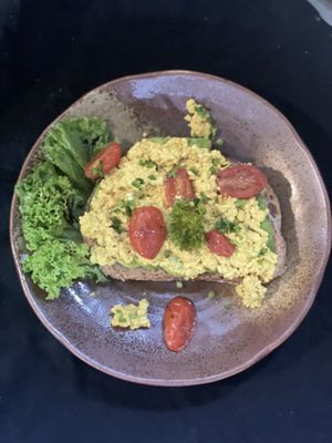 Avocado & tofu scramble on sourdough bread   at Indiana vegan Cafe & Yoga in Langkawi