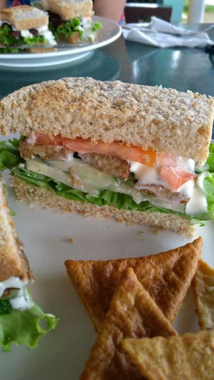 Tempeh bacon sandwich at Indiana vegan Cafe & Yoga in Langkawi